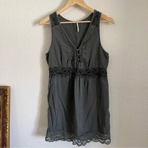 Elegant Gray Lace Trim Mini Dress